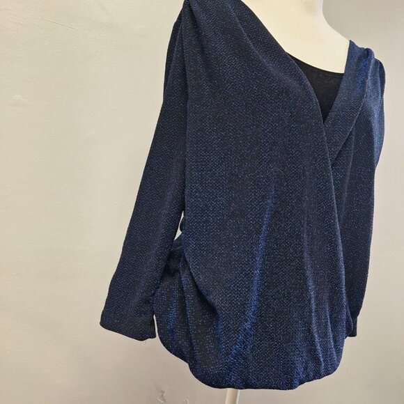 Notations Velvet Layered Blouse Christmas Party Blue Sparkle Shiny Womens Large - Picture 5 of 7